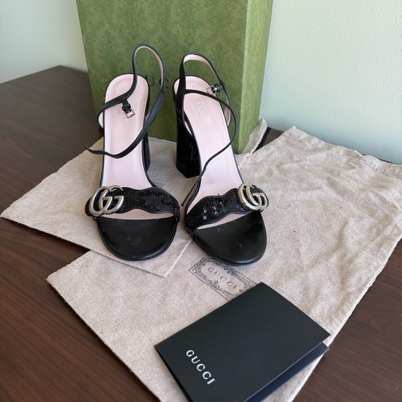 Gucci Black sandal- size 37(1/2) Sequin Marmont High Heeled
Look brand new - Picture 10 of 17